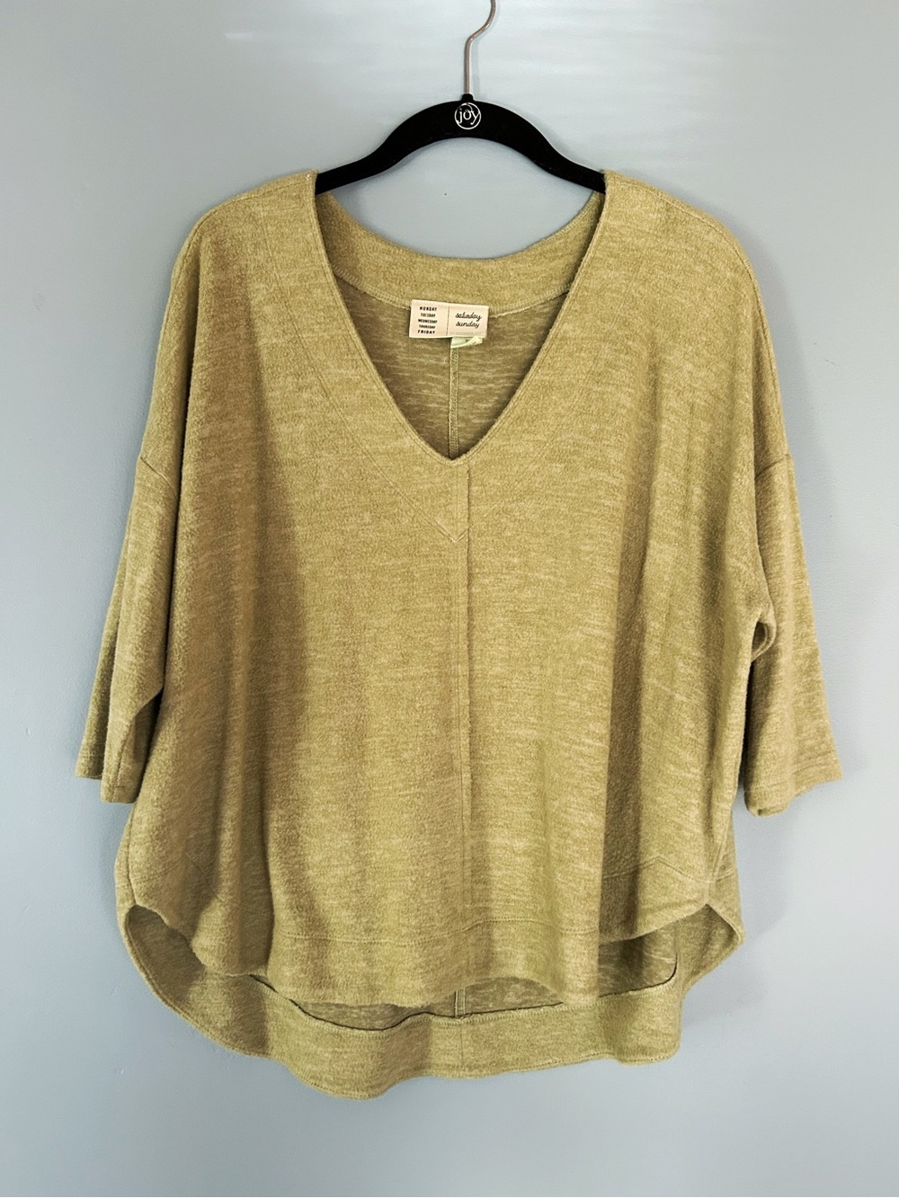 Anthropologie V Neck Flowy Green Sweater Blanket Soft Loungewear 3/4 Sleeve